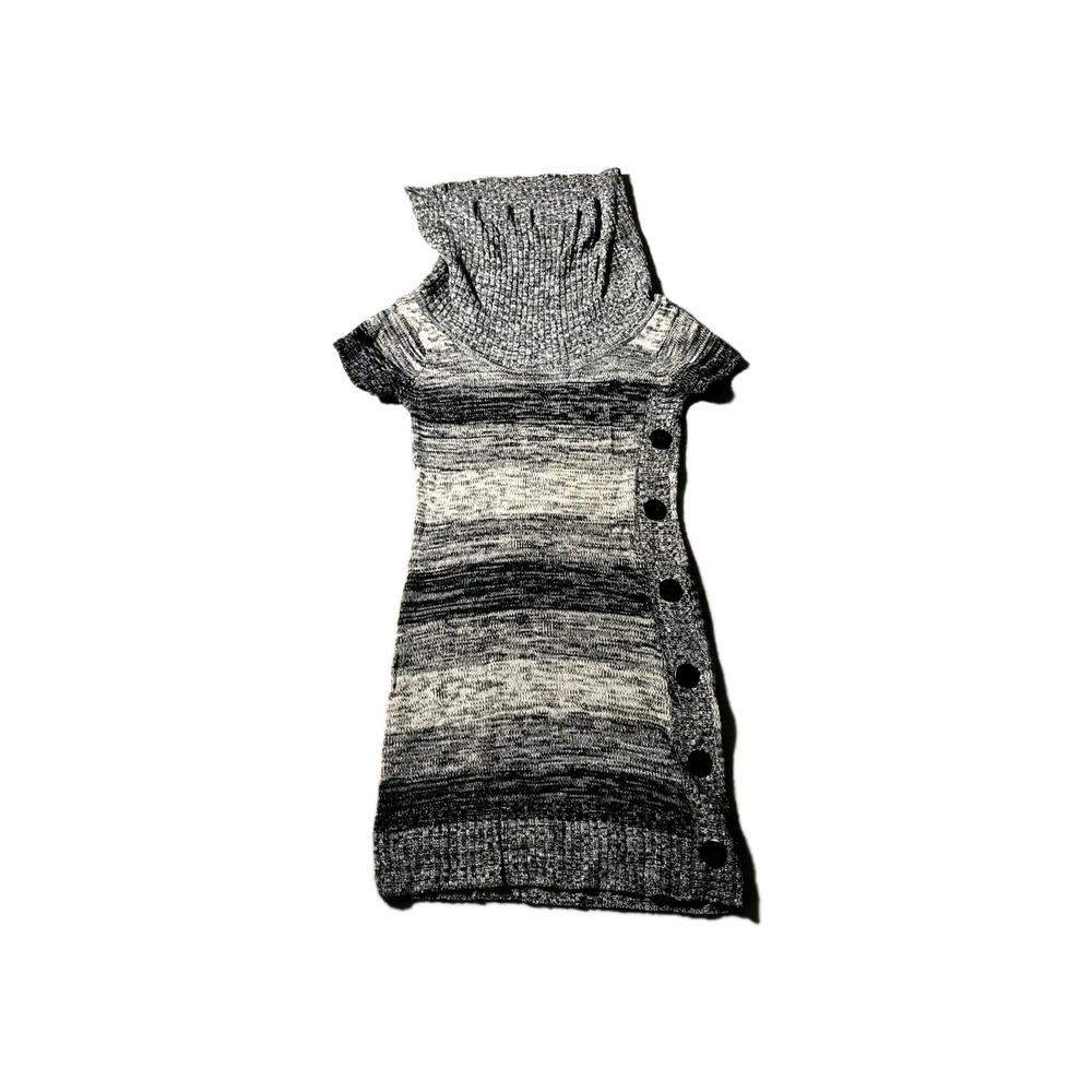 Red Paint Sweater Dress Womens Small Gray‎ Black Space Dye Cowl Neck Side Button